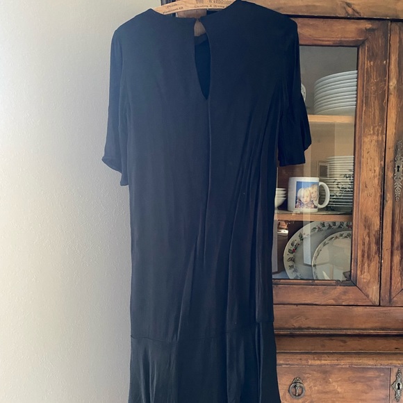 Zara Basic Asymmetrical Black Satin Dress - Picture 7 of 8